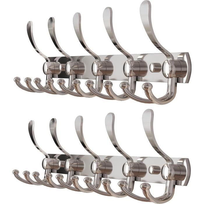 Patère Murale En Bois De Hêtre 43 Cm Avec 5 Crochets Inox - Porte-Manteau Design Pour Entrée, Chambre, Cuisine