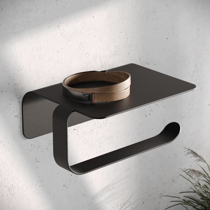 Porte-Rouleau De Papier Toilette Leif - Avec Étagère | Fixation Murale & Auto-Adhésif (Sans