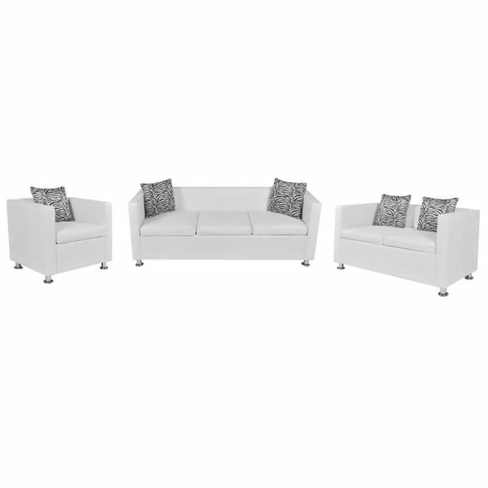 fan jeu de canape a 2 places et a 3 places et fauteuil blanc 1 achat vente canape sofa divan cdiscount