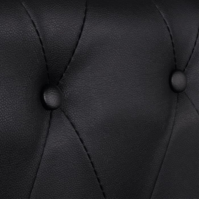 Canapé Chesterfield 2 places - KAI - Cuir synthétique noir - Accoudoirs courbés - Confort moelleux