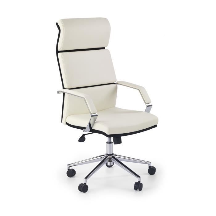 Fauteuil De Bureau En Simili Cuir Blanc Noir Achat Vente Chaise De Bureau Cdiscount