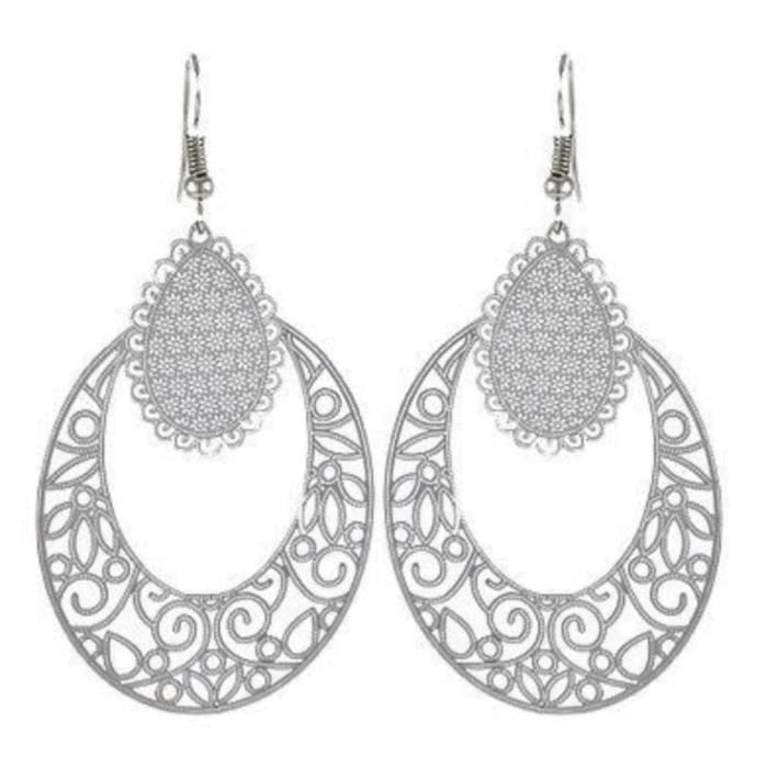 Boucles d'oreilles dormeuses anciennes en or 18K et argent