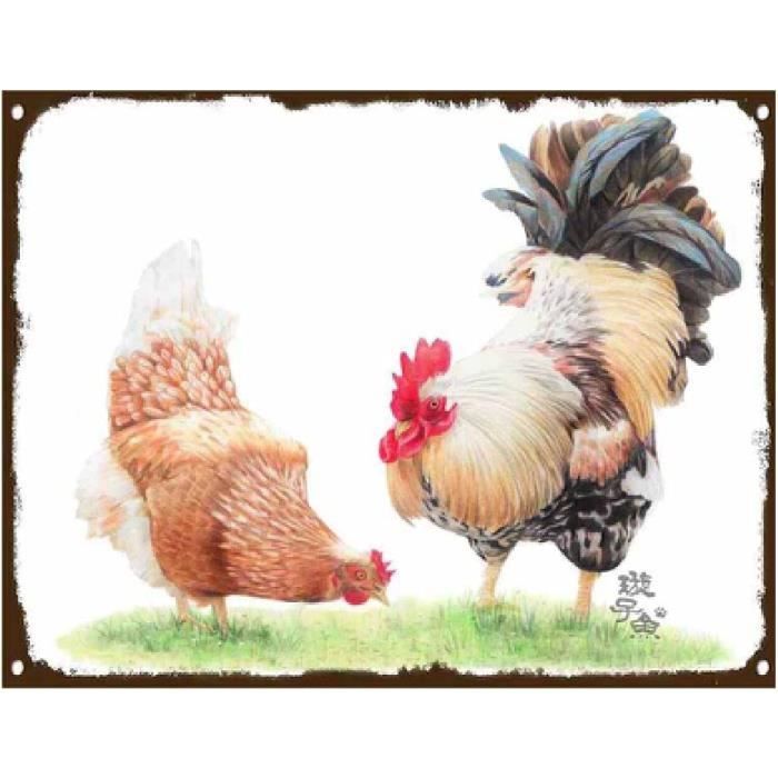 Autocollant Mural Coq Poule Poussins PVC 39x45 Cm - Déco Ferme Campagne Française, Repositionnable
