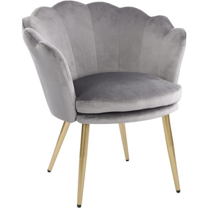 Chaise Coiffeuse En Forme De Fleur - Tissu Peluche Beige, Pieds Dorés - Pour Salon, Chambre, Bureau - 6