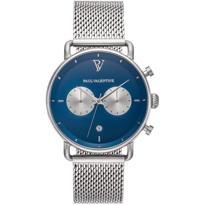 PAUL VALENTINE Montre Homme avec Bracelet en Maille milanaise en