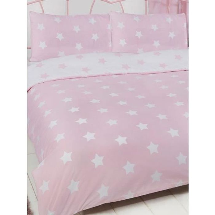 Rose et blanc étoiles double housse de couette et taie d'oreiller