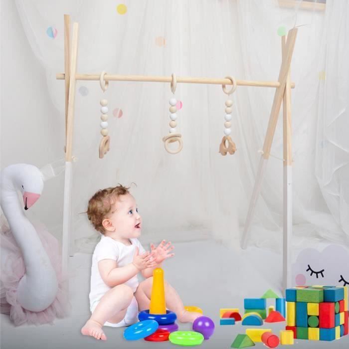Portique D’éveil Bois Pour Bébé – Gymnase D’activités Pliable Avec Jouets à Saisir, Dès 0 Mois