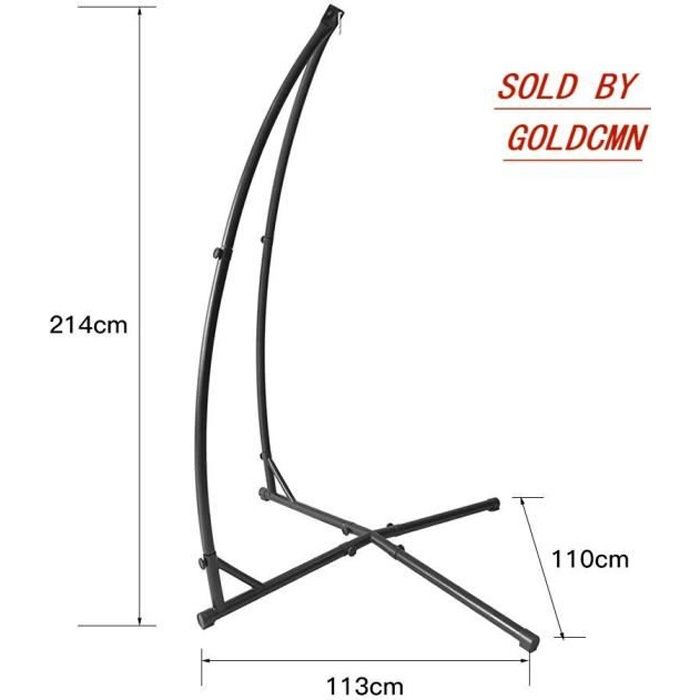 Support pour Chaise Suspendue en Forme de Arcs Croisés Noir - GOL - 214x113x110cm - Capacité de Charge 120kg