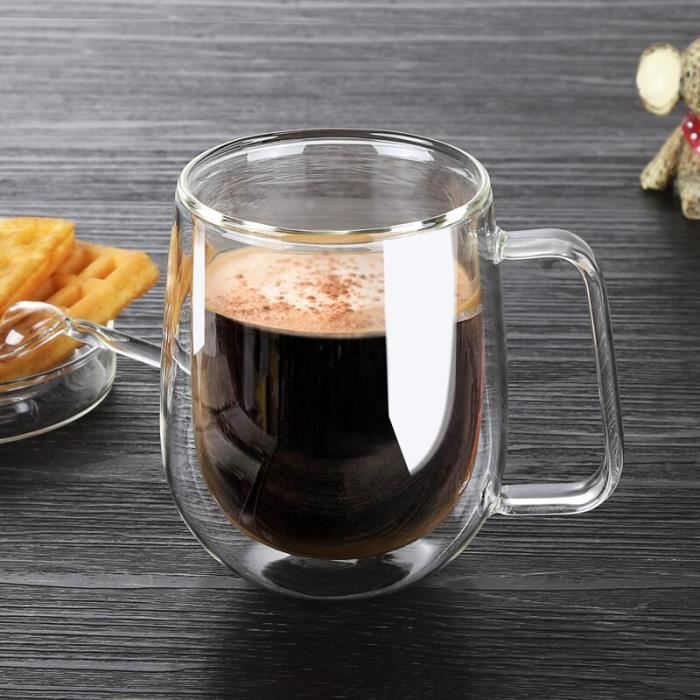 Tasses à café en verre à double paroi avec 2 cuillères, lot de 2 tasses à café en