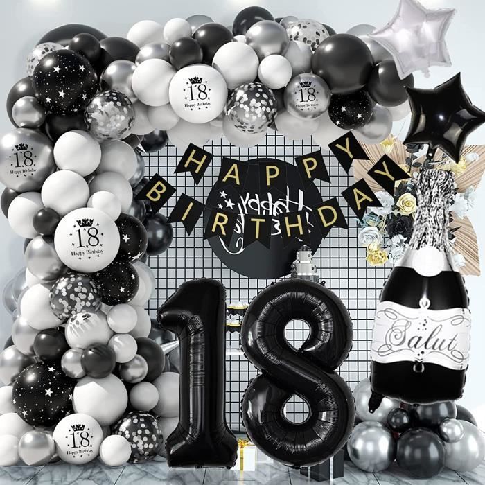 Décorations de fête d'anniversaire, ballon en aluminium, guirlande en  argent, bannière numéro 18, décoration de