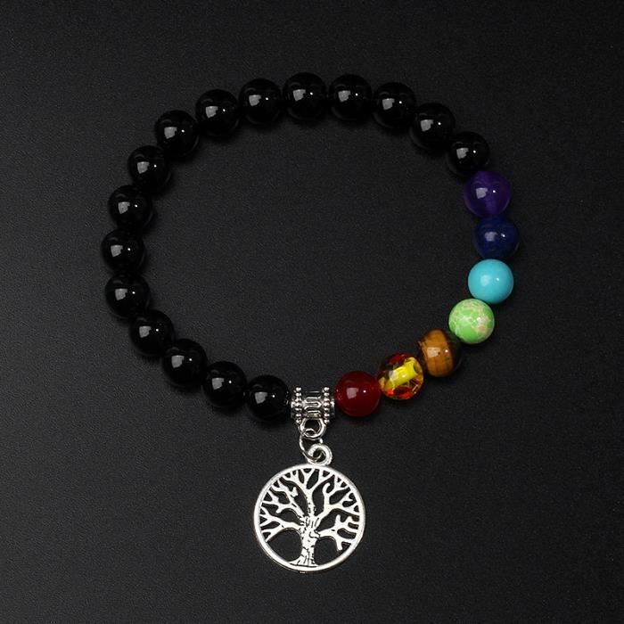 Bracelet 7 Chakras En Onyx Rouge - Bijou Harmonisation Yoga/méditation - Neuf Sans Emballage