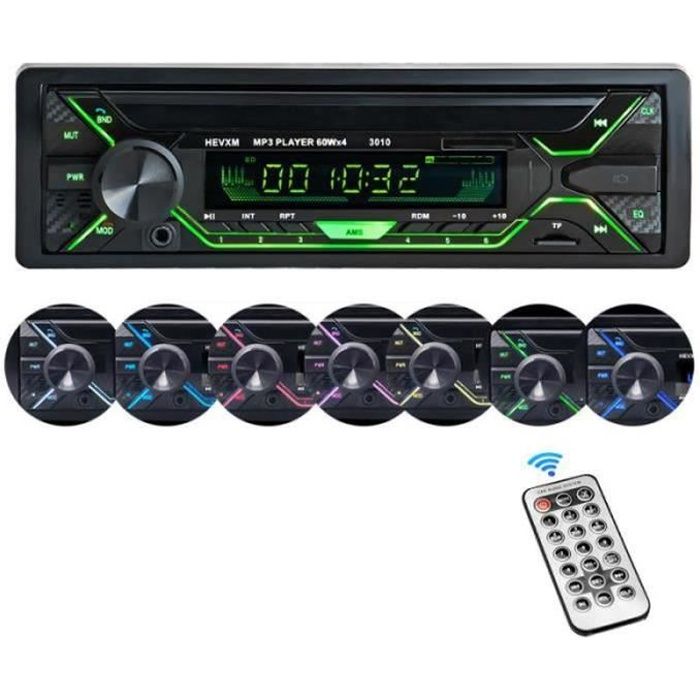 UVERBON Autoradio Bluetooth 7 Couleurs Stéréo FM Radio 60W x 4 Lecteur MP3 Poste Main Libre Voiture Support USBSDTFAUX+Télécomm