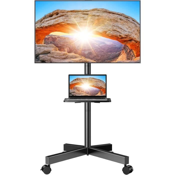 FITUEYES Chariot TV Mobile avec Socle en Bois Support TV Roulant sur roulettes pour écran de 32à 65 Support réglable en Hauteur - TV Son Photo