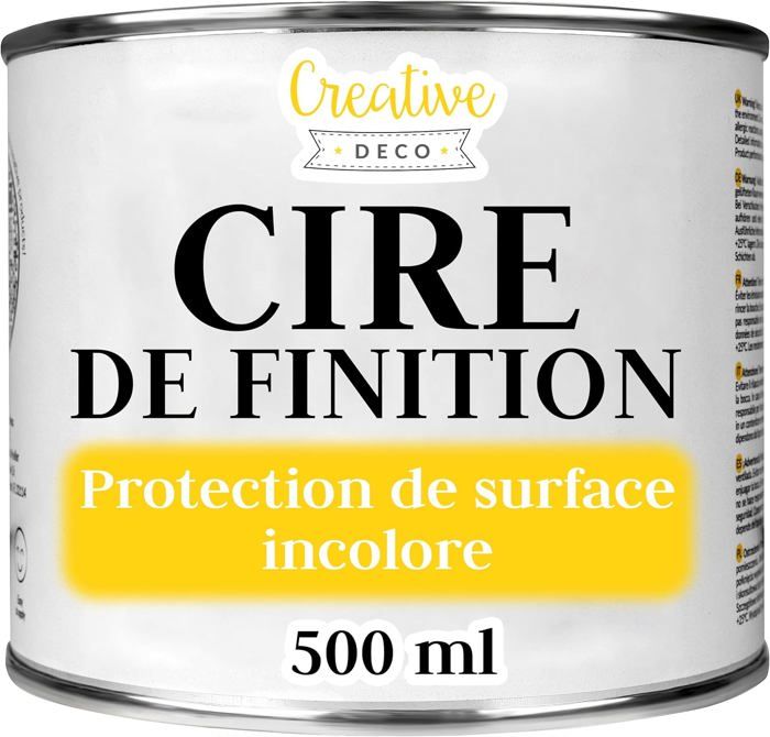 Creative Deco Cire de Finition Incolore | 500 ml | Vernis Transparent Clair | Léger Brillant | Protection des Meuble Bois, Parquet