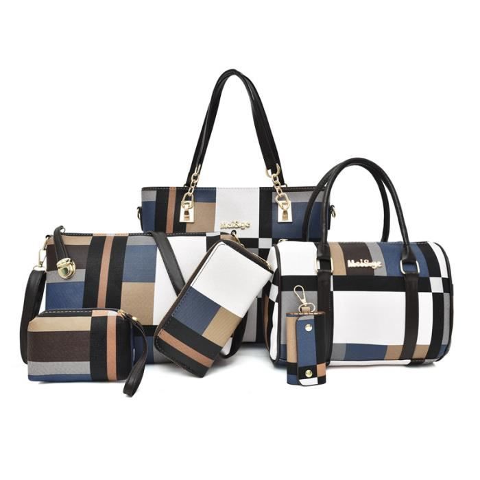 Sublime Sac à Main Femme Bleu Et Noir - Faux Cuir - Anse épaule + Bandoulière
