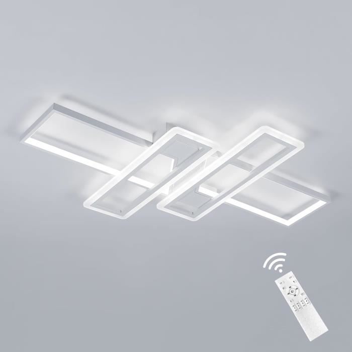 Lustre LED Salon Moderne ASJK 82W - Télécommande, Dimmable 3000K-6000K - Design Géométrique Noir