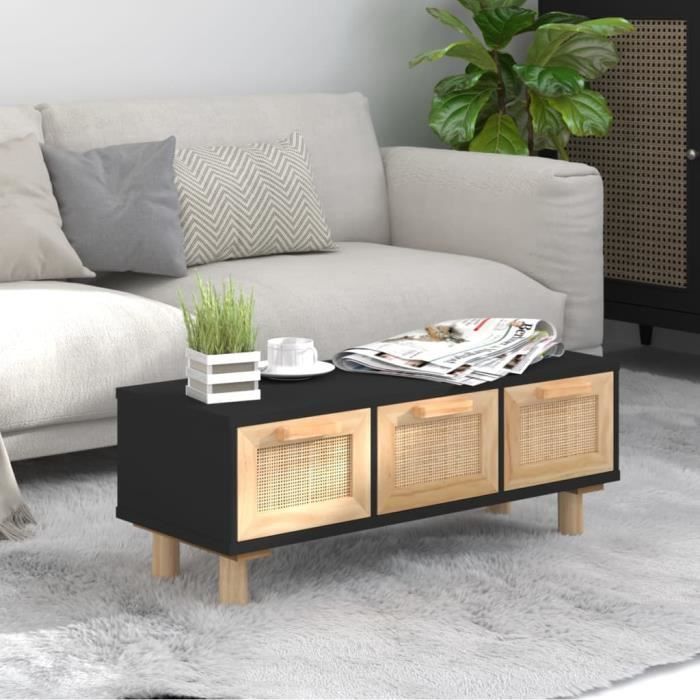 famirosa table basse noir 80x40x30 cm bois d'ingénierie et pin massif-619