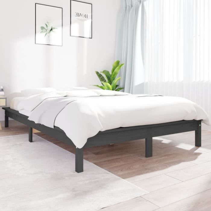 famirosa cadre de lit gris 120x190 cm bois pin massif petit double-578