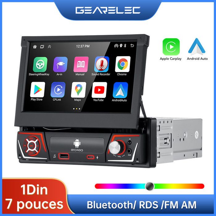 GEARELEC Autoradio 1 Din 7 Pouces avec Carplay Android Auto GPS Navigation WiFi Bluetooth RDS FM AM 2+32GO