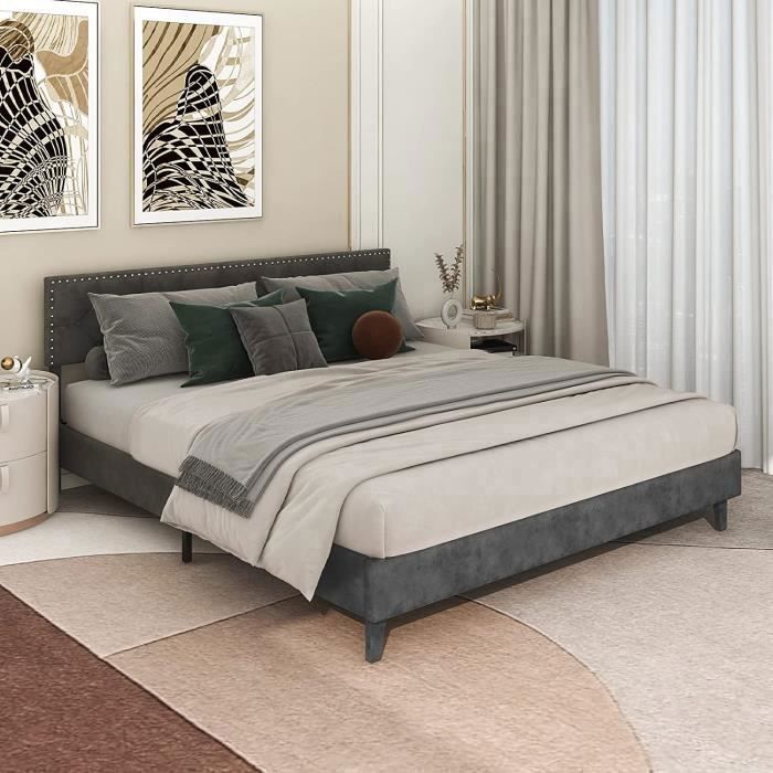 Lit Adulte 180x200 Cm Avec Sommier Et Tête De Lit, Bois Chêne