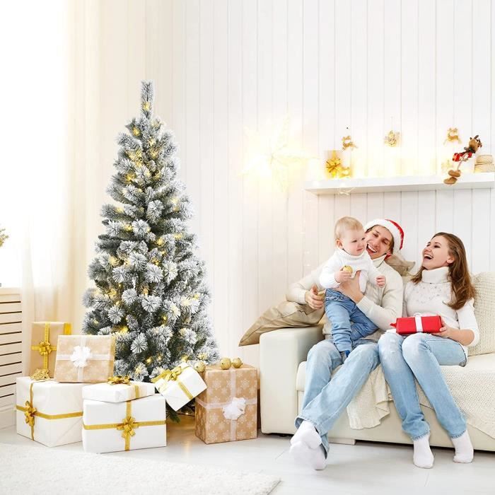 Sapin De Noël Artificiel 180cm Lumineux - 1000 Branches, Lumières LED Colorées Et Blanc Chaud - Base Stable
