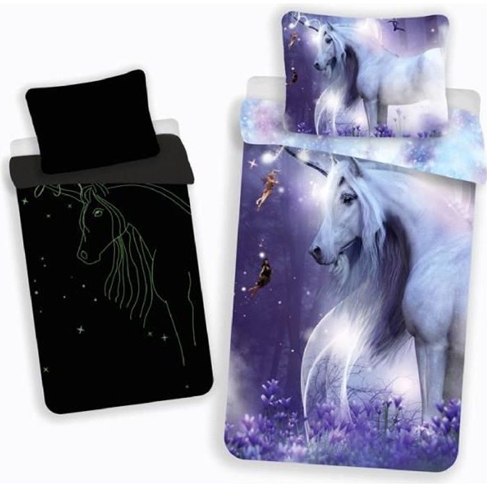 Licorne Parure De Lit Housse De Couette Phosphorescente