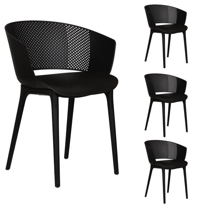Chaise dextérieur - IDIMEX - Lot de 4 chaises de jardin OLINDO en plastique noir - Résistantes aux UV Chaise dextérieur - IDIMEX - Lot de 4 chaises de jardin OLINDO en plastique noir - Résistantes aux UV