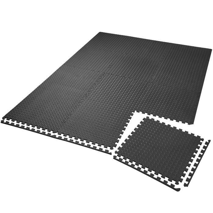 Ensemble de 12 Dalles Carrées EVA - Tapis de sol Sport Gymnastique Yoga Tapis Puzzle Antidérapant Mousse Noir 60 X 60 cm
