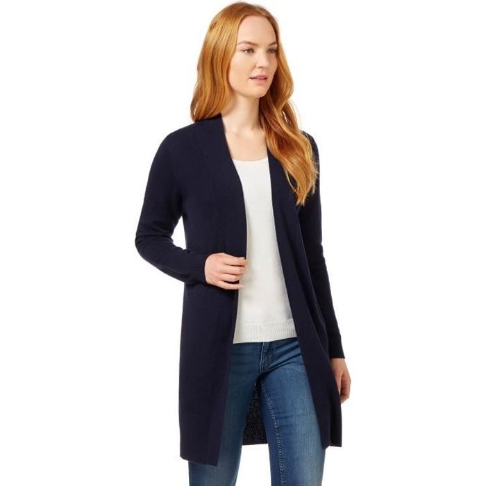 gilet bleu marine long femme