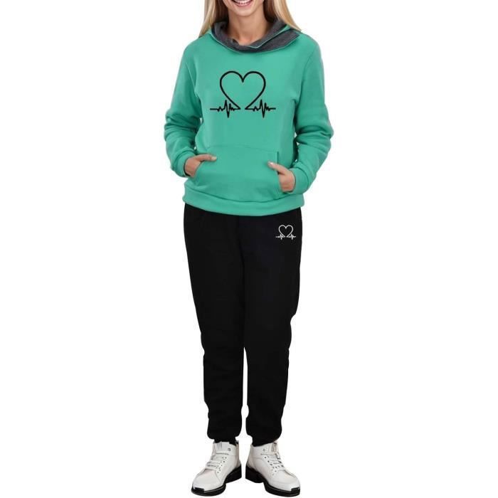 Survetement Jogging Femme Ensemble Sport Pantalon Et Sweat Capuche