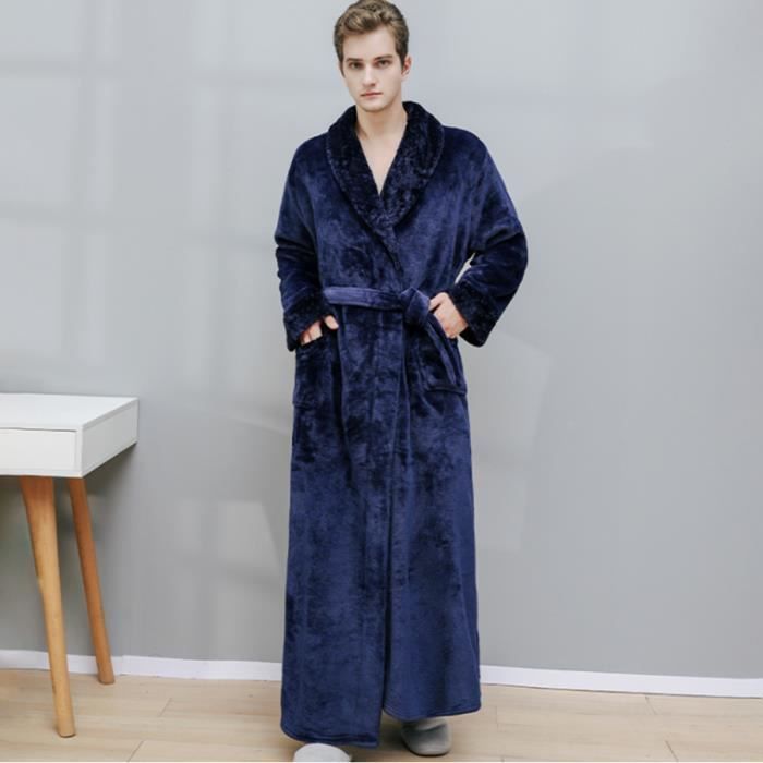 Homme en coton à manches longues robe de chambre Peignoir bleu marine M-XL sommeil Lounge