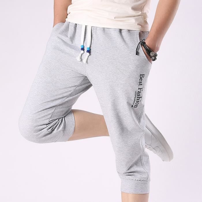 Pantalon court homme jogging pantacourt tether avec bande pantalons hommes  de sport slim short décontracté l'été de Marque Gris - Cdiscount  Prêt-à-Porter