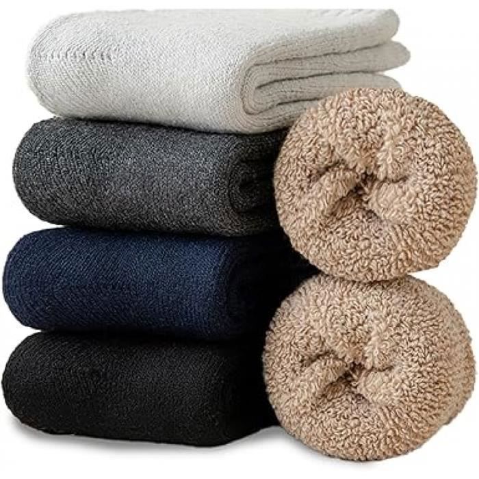 5 Paires Chaussettes Thermiques Hommes Josnown - Laine Épaisse Chaudes Hiver, Semelle Éponge, Anti-Froid