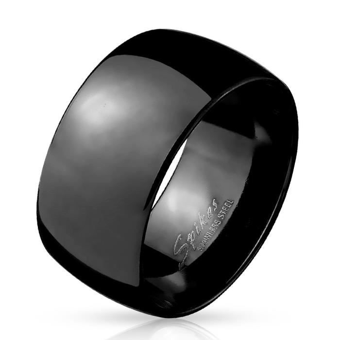 Large bague anneau pour homme acier inoxydable toute noire bombée