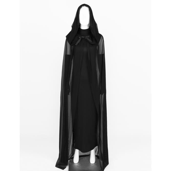 Cape à Capuche Velours Adulte Unisexe Halloween Cosplay Costume,Déguisement Vampire Fantaisie Médiéval Païen Robe De Sorcière Noir,XL