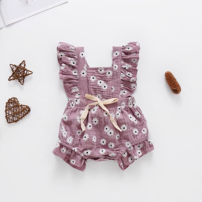 Barboteuse Mignonne Pour Bébé Fille Avec Pantalon Floral Et Bandeau – Tenue Complète Manches Longues Et Volants – 0-18 Mois