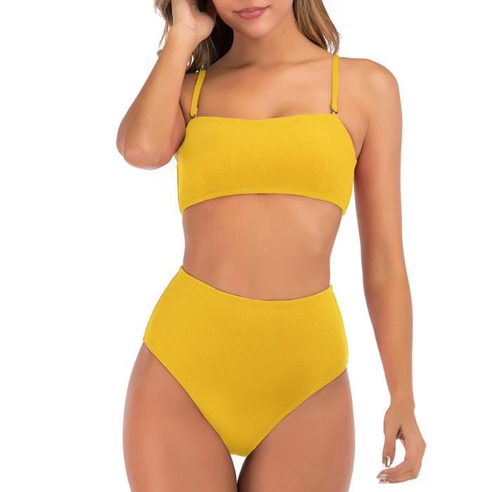 Maillot de bain jaune taille haute hotsell