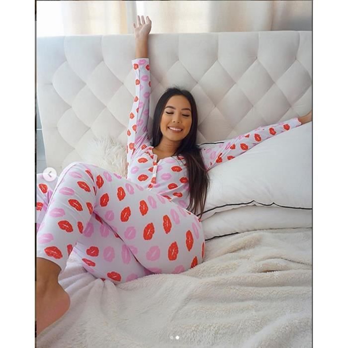 Combinaison Combinaison pyjama femme automne a manches longues col en V moulante barboteuse c ur noel salopette Type 5 Blanc Cdiscount Pret a Porter