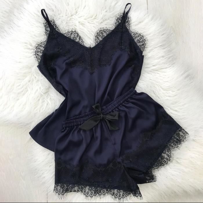 Robe Nuisette/combinaison Femme Fausse Soie Satin - Noir - Taille M - Neuf Avec étiquettes