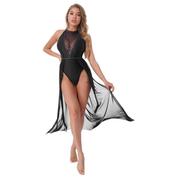 Tenue De Danse 2 Pièces Femme - Haut Asymétrique Strass & Jupe Maille Fendue - Pour Danse Lyrique, Contemporaine, Latine - Taille S à XXL