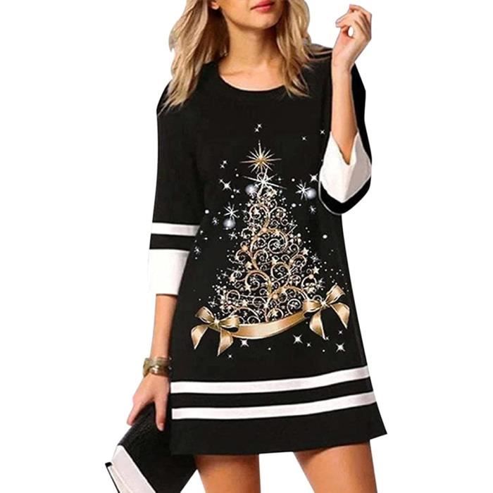 ROBE Robe Noël Femme Elégante Col Rond Manches Longues Imprimé