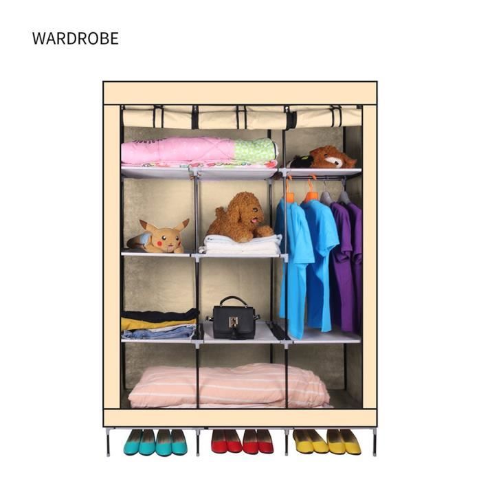 Armoire De Rangement Dressing Penderie Tissu Beige 129 5