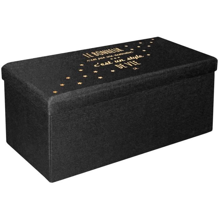 Pouf Coffre De Rangement Banc De Lit Citation Bonheur Noir 38 X 38 X 76cm Cdiscount Maison