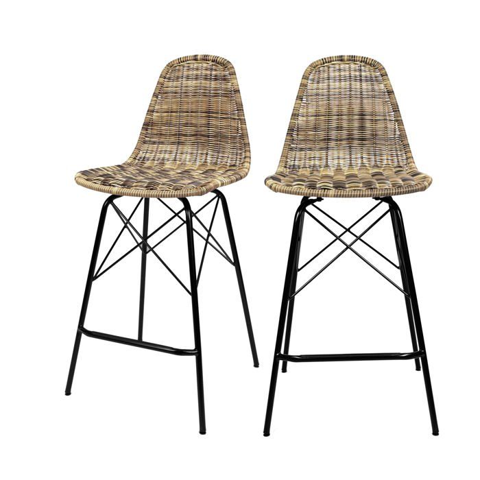 chaise de bar tiptur en resine tressee naturelle lot de 2 cdiscount maison