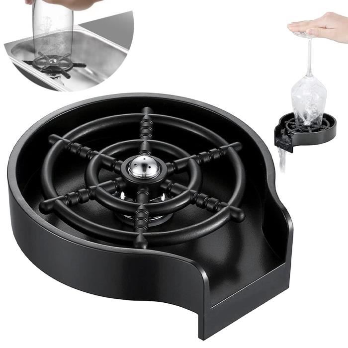 Rince-verres en métal pour tasses de 2.1-11.2cm automatique Rince Verre Evier nettoyage rapide laveuse de tasses acier inoxydable accessoires de Robinets pour évier de cuisine café Htel Bar-noir