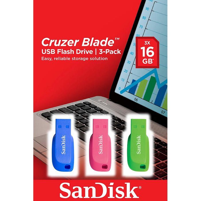 Clé USB SanDisk Cruzer Blade 16 Go USB 2.0 - Bleu Vert Rose