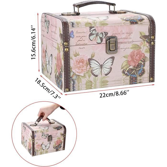 Boîte à Bijoux Vintage En Bois Avec Couvercle - Coffret à Trésor Rangement Déco Pour Cadeau Femme Noël Anniversaire - 2