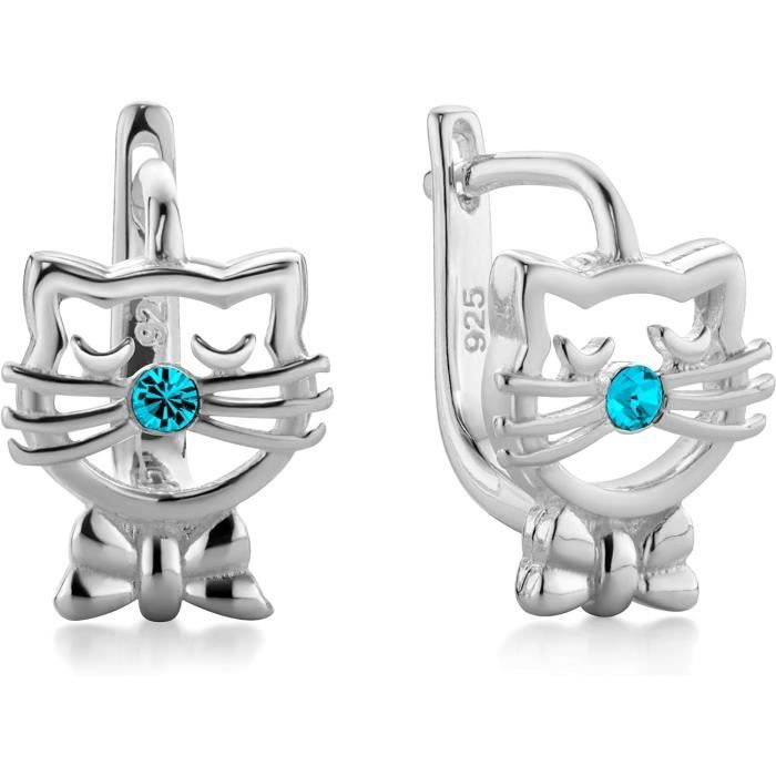 Boucles D'oreilles Pendantes Argentées - Motif Chat Fleuri - Acier Inoxydable Hypoallergénique - Neuves