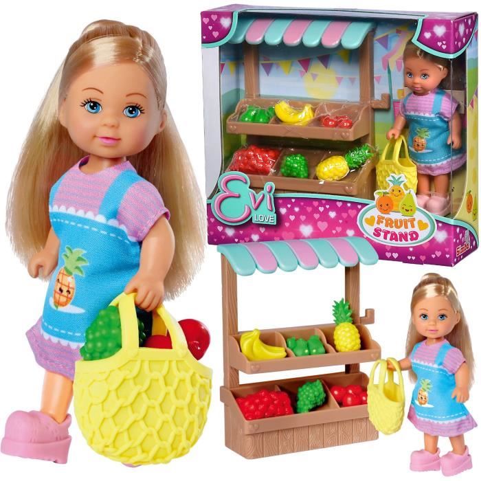 Poupée Evi Love - SIMBA - Étalage de fruits - Robe rose - 6 fruits