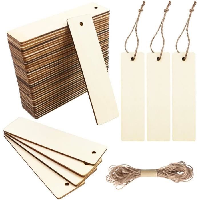 LOT DE 10 étiquettes suspendues en bois non peintes forme rectangulaire LOT DE 10 étiquettes suspendues en bois non peintes forme rectangulaire